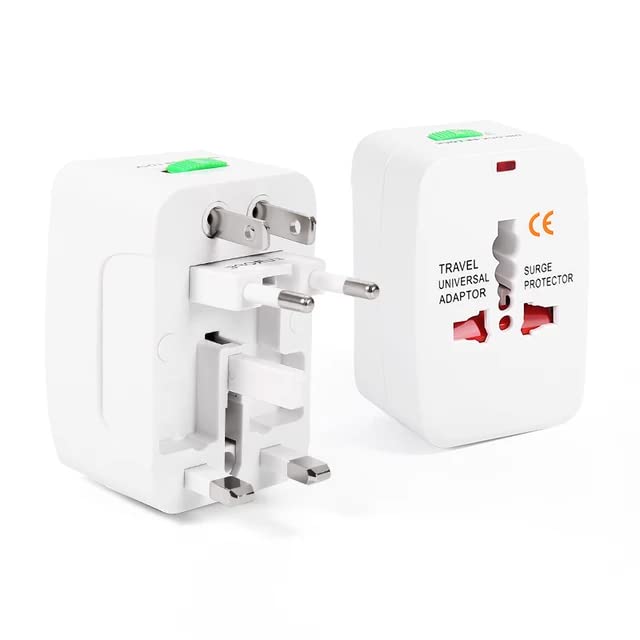 Universal Travel Adapter with Dual-USB Charging Ports (White)