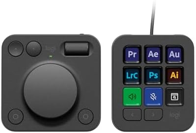 Logitech MX Creative Console - 9 Customizable LCD Keys, Control Dial for Graphic Design, Video Editing, Control Adobe, Zoom, Spotify and More - Graphite, with 3-Month Adobe Creative Cloud Membership