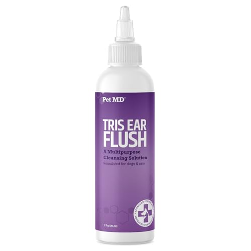 Pet MD Veterinary Tris Flush Cat & Dog Ear Cleaner - Dog Ear Infection Treatment w/Ketoconazole for Yeast Infection Treatment, Ear Mites & Fungal Infections – Perfect for Dog Grooming Kit - 12 oz