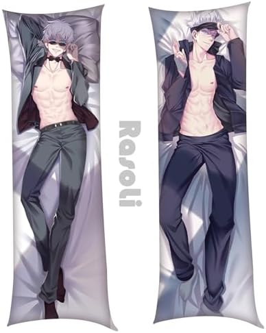 Anime Gojo Satoru Hugging Body Pillow Cover (59.1x19.7in/150x50cm) Male Dakimakura Double-Sided Printed Decorative Peach Skin Bedding Pillowcase