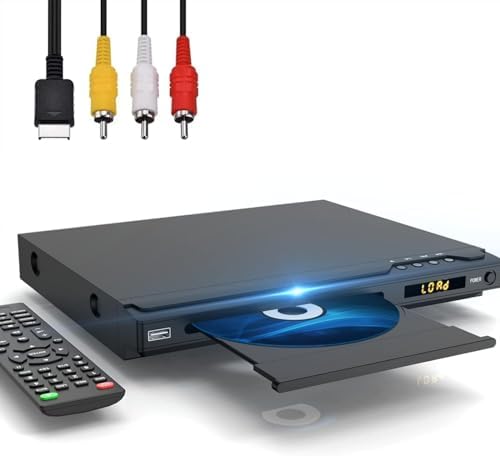 DVD Player Portable, HDMI & RCA Connection, Region Free DVD Players for TV, with Microphone/USB Input Design, NTSC/PAL System, Comes with HDMI & RCA Cable and Remote Control