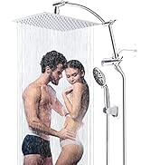 Hibbent All Metal Shower Head,10'' High Pressure Rain Shower Head/Handheld Showerhead Combo with ...