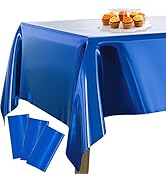 PartyWoo Blue Foil Tablecloth, 3 Pack 54 x 108 Inch Rectangle Tablecloth, Foil Tablecloth for 6 t...