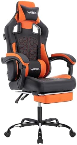 WOTSTA Gaming Chair with Massage,Ergonomic PC Gaming Chair with Massage Headrest and Lumbar Support Game Chair PVC Leather 300LBS (Black&Orange)