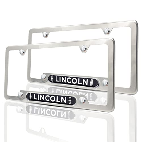 2Pcs for Lincoln Heavr Luxury License Plate Covers,Bright Silver Stainless Steel License Plate Frame Matching with Screw Set Fit for Continental,MKZ,MKC,MKX,Aviator,Navigator,Adventurer,Etc.(4 Hole)