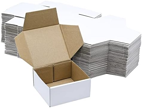 KBG Small Shipping Boxes 4X4X2 inch,White Corrugated Cardboard Mailers for Business,50 Pack Small Mailing Boxes Packaging Box Mini