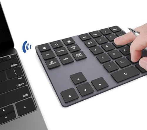 JOYEKY Bluetooth Number Pad, Wireless Numeric Keypad, USB-C Rechargeable External 34-Keys Numpad, Financial Data Entry Keyboard for iMac, MacBook Air/Pro, PC Desktop, Laptop Notebook