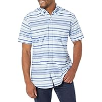 Amazon Essentials Men's Regular Fit Short Sleeve Pocket Oxford Shirt (Blue Horizontal Stripe, X-Small)