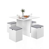 5-Piece Dining Table Set&comma; Small Kitchen Table Set with 4 Stools Compact Space-Saving for Dining Room Kitchen Modern &lpar;White and Grey&rpar;