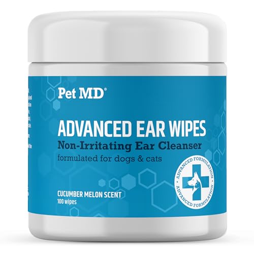 Pet MD Cat and Dog Ear Cleaner Wipes - Advanced Otic Veterinary Ear Cleaner Formula - Dog Ear Infection Treatment Eliminates Yeast and Infections - 100 Alcohol Free Ear Wipes with Soothing Aloe Vera