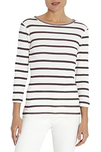 Three Dots Women's Essential Heritage 3/4 Sleeve British Tee, Black Pristine Stripe, Medium