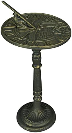 Zeckos 21-Inch Cast Iron Verdigris Dragonfly Sundial: A Unique Blend of Artistry and Functionality for Your Garden, Patio, or Pool Area, Infusing Timeless Charm to Exterior Spaces