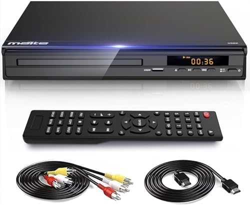 DVD Player, HDMI AV Output, All Region Free CD DVD Players for TV, DVD Players with NTSC/PAL System, Supports Mic's & USB Input, Package Includes HDMI/RCA Cables and Remote Control(No Battery)