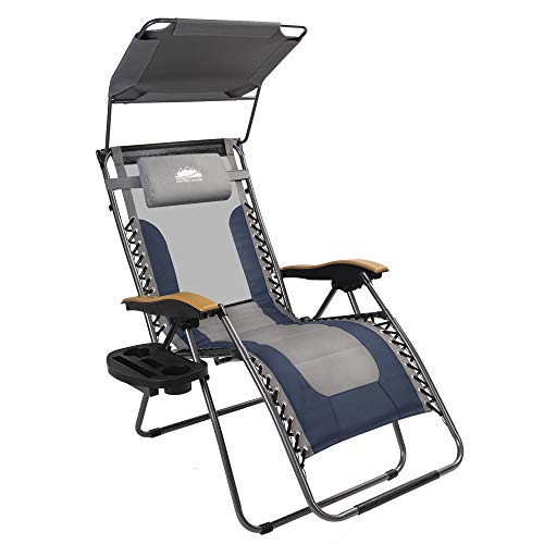 Coastrail Outdoor Zero Gravity Sun Shade 400lbs Capacity Padded Seat Cool-Mesh Back Reclining Lounge Chair Plus Pillow, Cup Holder and Side Table for Outdoor Yard Patio Lawn Camping, Blue