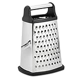 Professional Box Grater, Stainless Steel with 4 Sides, Best for Parmesan Cheese, Vegetables, Ginger, XL Size, Black