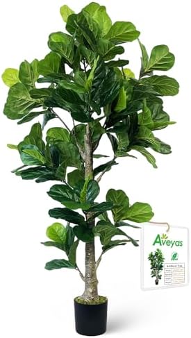 Aveyas 6ft Artificial Fiddle Leaf Fig Tree for Home Decor, 6 Feet Large Faux Plant Fake Ficus lyrata Silk Trees with Pot for Indoor Outdoor House Living Room Office (6 ft Tall)