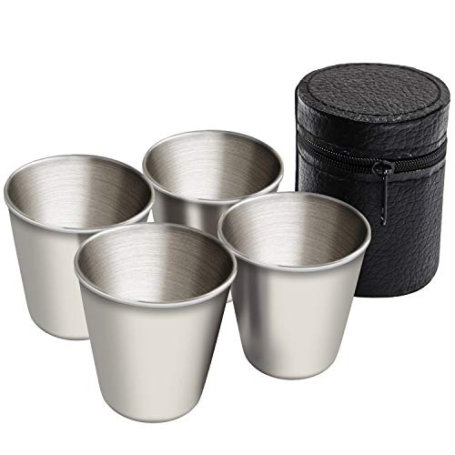 Ruisita 8 Pack 23 Ounce Stainless Steel Shot Cups Glass Drinking Vessel with 2 Pack Storage Case 23 Ounce70 ml