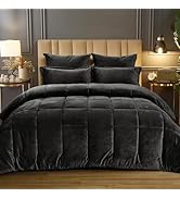 PHF Velvet Comforter Set Queen Size, 5 Piece Soft Luxury Textured Bedding Comforter Sets, Fluffy ...