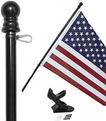 American flag and pole kit set: Includes a 3x5 ft US flag made in USA, 6 ft aluminum tangle free spinning flag pole with carabiners, and flagpole holder wall mount bracket (Black)