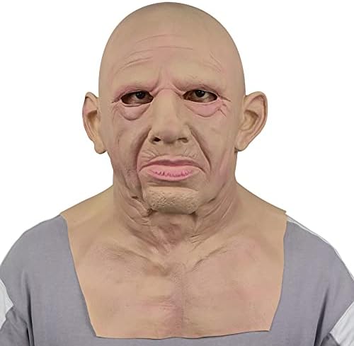 Old Man Mask Realistic Face Cosplay Halloween Full Head Old Man ...