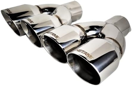 NETAMI 2.5" Inlet to 3.5" Quad Staggered Outlet Stainless Steel Exhaust Tip Double Wall Chrome Polish A Pair