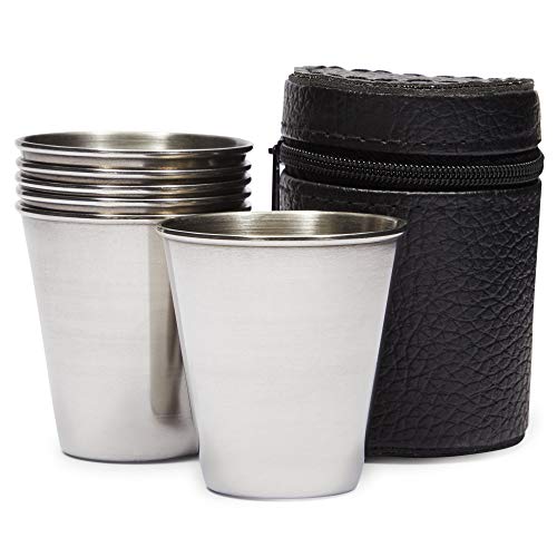 Stainless Steel Shot Glasses with Leather Case 70 ml 23 oz 6 Pack