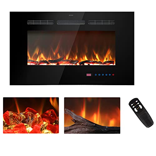 30 inch electric fireplace insert - Kentsky 30 inches Electric Fireplace Inserts, Recessed and Wall Mounted Fireplace Heater, Linear Fireplace w/Thermostat, Remote & Touch Screen, Multicolor Flame, Timer, Logs & Crystal, 750W/1500W