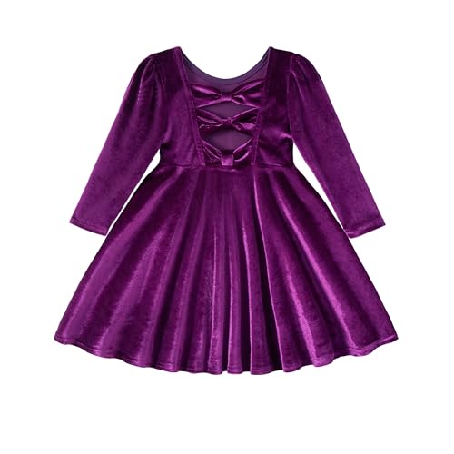 Miipat Baby Girls Velvet Dress Toddler Girl Long Sleeve Dresses Fall Winter Elegant Kids Princess Birthday Party Wedding Formal Dress Purple 90 2-3 Years 