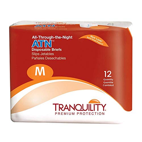 Tranquility Premium ATN Disposable Briefs with Tabs, Overnight Protection Superabsorbent Core for Leak-Free and Full-Fit Comfort, Medium 12ct Bag