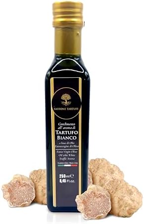 100% Italian Extra Virgin White Truffle Olive Oil, Cold Pressed Truffle Oil, Perfect for Salads, Pizza, Meat Dishes, Risotto, Pasta, Gourmet, Non-GMO, Gluten-Free, Vegan, 250ml - 8.45 Fl oz