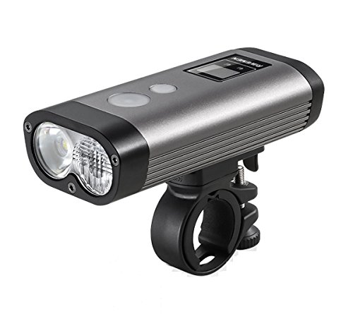 RavemenPR1200 Bike Light with Anti-Glare Beam, 1200 Lumens 5200mAh Front Headlight with Wired Remote, USB Output, LED Display, IPX8 Waterproof for Mountain Biking, Road Cycling, Commuter