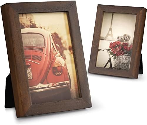 Emfogo 4x6 Picture Frame, Pack of 2 Photo Frame with Real Glass, Solid Wood Rustic Picture Frames 4x6 Display for Wall Decor (Vintage Walnut)