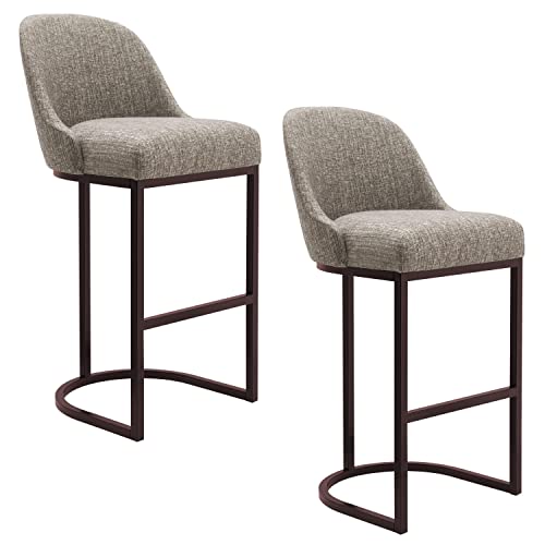 Leick Furniture Barrelback Bar Stool (Set of 2), Gray Linen