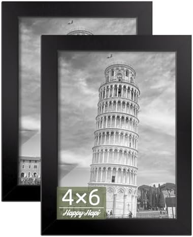 HappyHapi 4x6 Picture Frame, 2 Pack Black Picture Frames, Tabletop or Wall Display Decoration Photo Frames for Photos, Paintings, Landscapes, Posters, Artwork