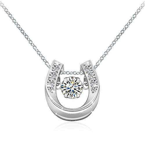 ACJNA 925 Sterling Silver Lucky Horseshoe with CZ Cute U Pendant Necklace Jewelry (U pendant Necklace)