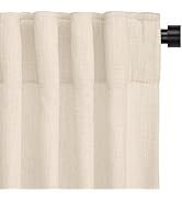 INOVADAY Beige Linen Curtains 84 Inches Long for Living Room Bedroom, Back Tab Sheer Privacy Curt...