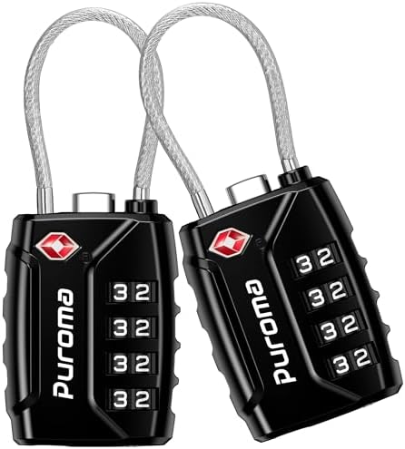 Puroma 2 Pack TSA Approved Luggage Locks, 4 Digit Combination Travel Locks Resettable Code Lock with Zinc Alloy Body for Suitcase, Toolbox, Backpack, Bag, Gym Locker (Black)