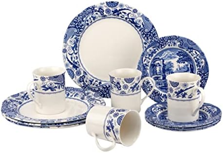 Spode Blue Italian Brocato 12 Piece Dinnerware Set | Service for 4 | Dinner Plate, Salad Plate, and Mug | Made of Fine Earthenware | Microwave and Dishwasher Safe