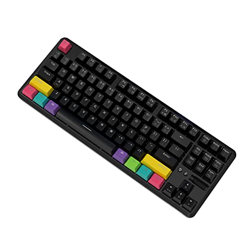 NACODEX K870T TKL Wired/Wireles RGB Mechanical Keyboard | Tenkeyless Bluetooth Keyboard with Volume Wheel Design | 10PCS Mixed Color Keycaps, Up to 3 Devices for Office Gaming (Blue Switch)