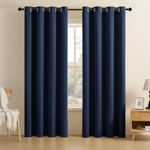 CUCRAF Navy Blue Blackout Curtains 84 inch Length 2 Panels Set, Room Darkening Curtains & Drapes for Living Room Bedroom, Thermal Insulated Light Blocking Grommet Window Curtain (W52 x L84 Inch)