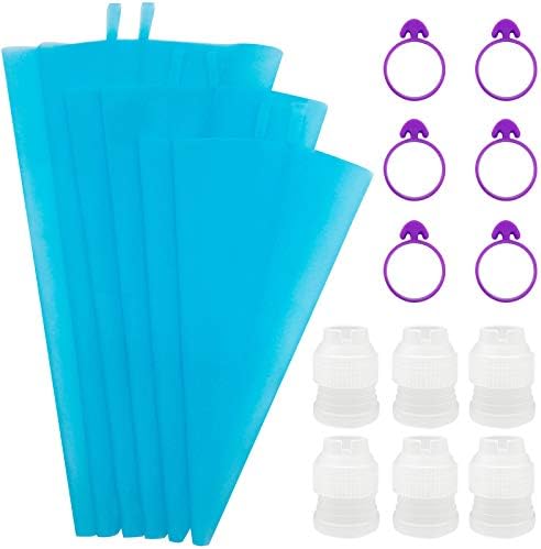 Reusable Piping Bags,6 Silicone Pastry Bags In 3 Size (12"+14"+16"),6 Icing Couplers For Standard Tips,6 Frosting Bag Ties Cake Decorating Supplies For Cupcakes,Cookies,Candy and Cake Decorating