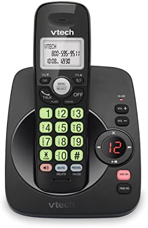 VTech VG104-11 DECT 6.0 Cordless Phone for Home with Answering Machine, Blue-White Backlit Display, Backlit Buttons, Full Duplex Speakerphone, Caller ID/Call Waiting, Reliable 1000 ft Range (Black)