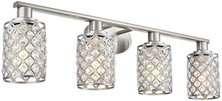 4 Light Bathroom Light Fixtures, Modern Farmhouse Vanity Light,Brushed Nickel Bathroom Lights Over Mirror,Crystal Vanity Lighting Fixtures for Bathroom,Powder Room