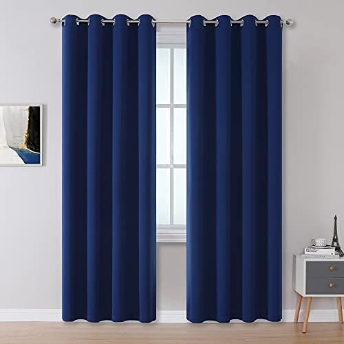 DUALIFE Navy Blue Blackout Curtains 84 Inch Length for Bedroom Thermal Insulated Blue Solid Window Drapes with Grommet Curtains Panels for Living Room Boys Kids Room 52x84 Inches Long 2 Panels Set