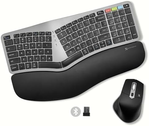 X9 Ergonomic Keyboard and Mouse Wireless Combo 2.4G+BT - Comfortable Bluetooth Ergonomic Wireless Split Keyboard and Mouse with Wrist Rest and 6 Button Ergo Mouse - Fullsize Keyboard for Laptop and PC