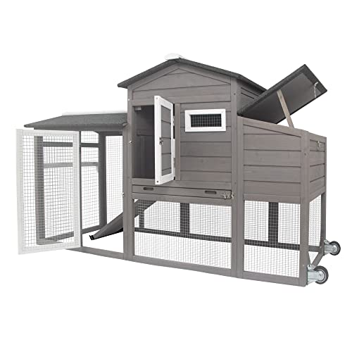 Ketive Chicken Coop 69in Large Chicken Run with Wheel Wooden Mobile Outdoor Hen House with Chichen Nest Box Chicken Tractor Poultry Cage Back Yard