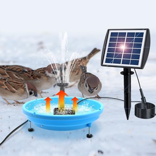 WISMOIER Heated Bird Bath with Solar Fountain Thermostatically Controlled -80W Bird Bath Deicer for Winter Garden with 5.9Ft Electric Cord Heated Bird Waterer Birdbath Heater for All Seasons