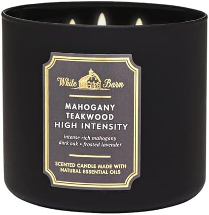 Bath & Body Works White Barn 3-Wick Candle in Mahogany Teakwood High Intensity, Scented