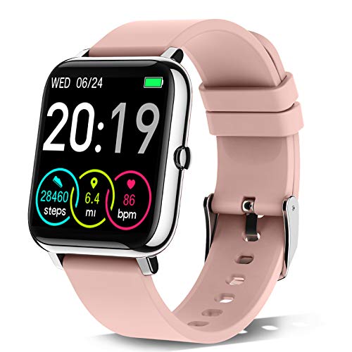 Rinsmola Smartwatch, Reloj Inteligente Mujer Pantalla TFT de 1,4”, Pulsera Actividad con Monitor de Sueño Contador, Pulsómetro, Calorías Podómetro, Fotografía Remota, IP67 Impermeable, Rosa