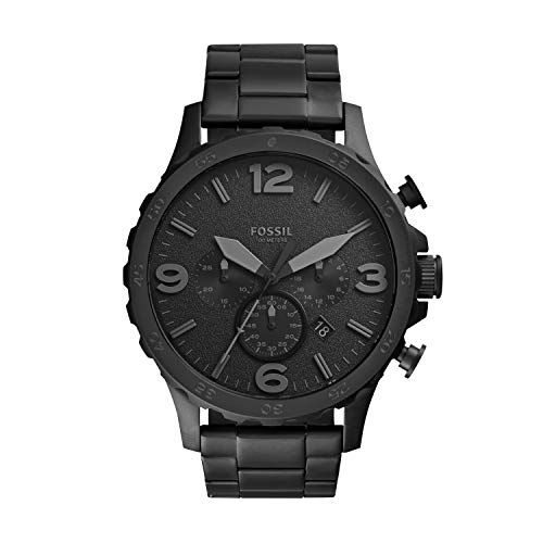 Fossil Men's Nate Quartz Stainless Chronograph Watch, Color: Black Stainless (Model: JR1401)